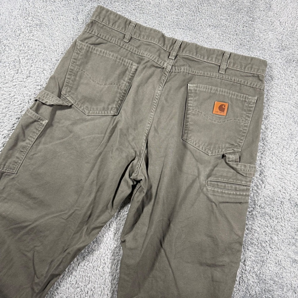 Carhartt Carpenter Pants Mens 38x34 Dark Moss B159-DMS Loose Fit Canvas Workwear
